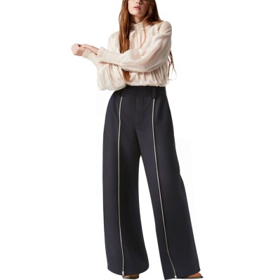 Women's straight trousers with decorative zip