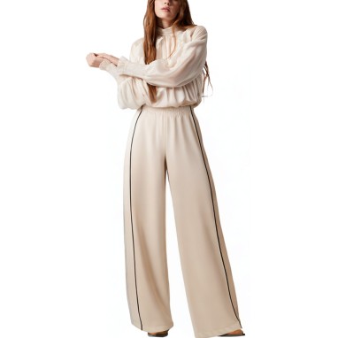 Women's wide-leg trousers with contrast trim