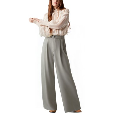 Grey pleated detail casual trousers for women