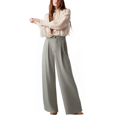 Grey pleated detail casual trousers for women