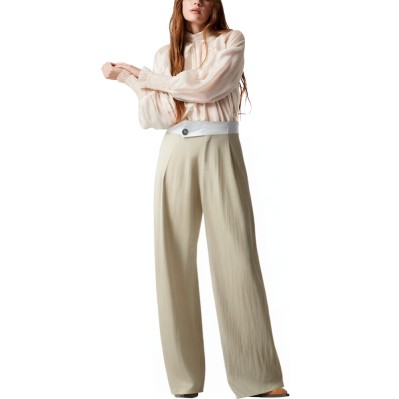 Pleated wide-leg paneled waist trousers for women