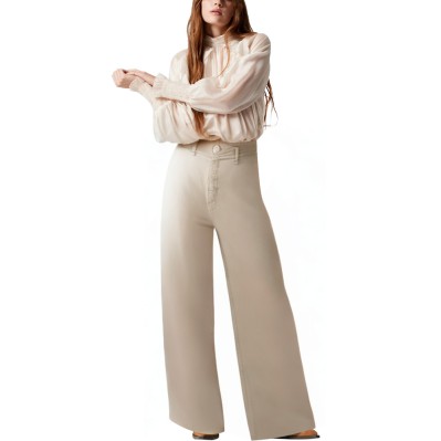 Zippered high waist straight leg women's denim trousers