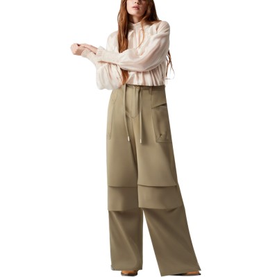 Women's front pleat drawstring waist trousers