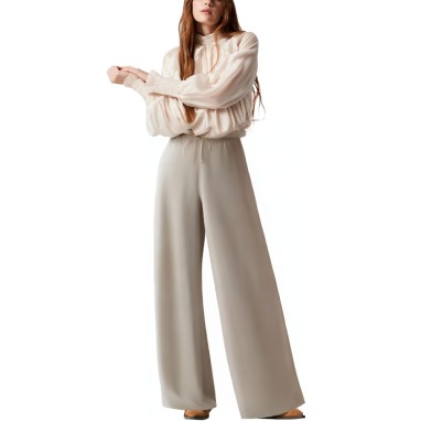 Casual elastic waist straight leg women's trousers