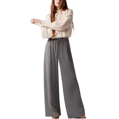 Grey casual drawstring waist women's trousers