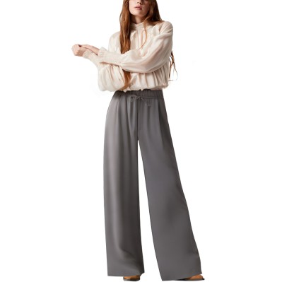 Grey casual drawstring waist women's trousers