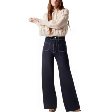 Washed mid-rise straight-leg women's denim trousers
